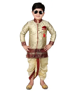 JOLEY POLEY Full Sleeves Self Design Sherwani With Dhoti - Golden