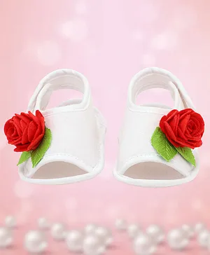 Coco Candy Red Rose Casual Wear Booties - White