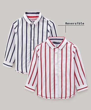 Babyhug Cotton Woven Full Sleeves Striped Reversible Shirt - Blue Red