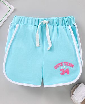 Babyhug Knit Shorts With Ribbed Waist Placement Print- Blue
