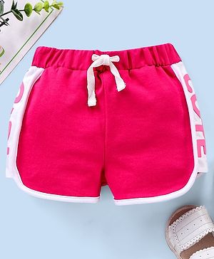 Babyhug Knitted Shorts With Cute Hd Print At Side Panel - Dark Pink