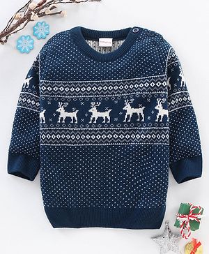 Babyhug Full Sleeves Knit Sweater Intarsia Design - Navy Blue