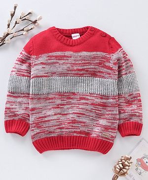Babyhug Full Sleeves Cable Knit Sweater Color Block Design - Red
