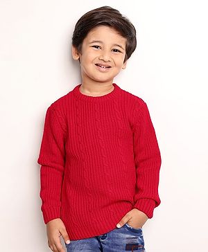 Babyhug Full Sleeves Cable Knit Sweater - Red