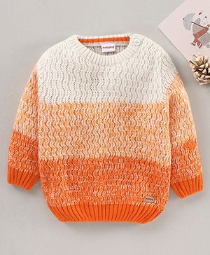 Babyhug Full Sleeves Cable Knit Sweater Color Block Design- Orange