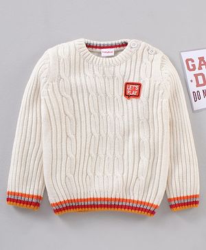 Babyhug Full Sleeves Cable Knit Sweater - White