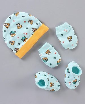 Babyhug 100% Cotton Cap Mitten & Booties Set - Diameter 12 cm