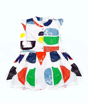 MayRa Knits Cap Sleeves Abstract Design Dress - White