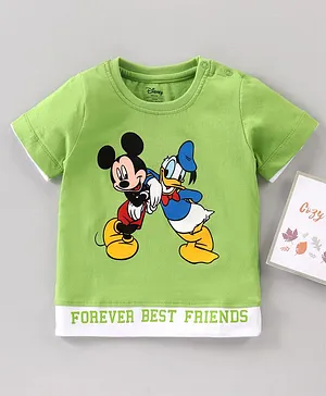 Babyhug Half Sleeves T-Shirt Mickey Mouse and Donald Duck Print - Green
