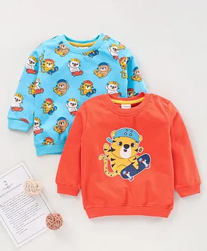 Babyhug Full Sleeves Cotton Knit Sweatshirt Animal Print Pack of 2 - Multicolor