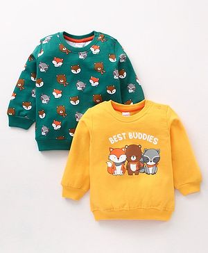 Babyhug Full Sleeves Cotton Knit Sweatshirt Animal Print Pack of 2 - Multicolor