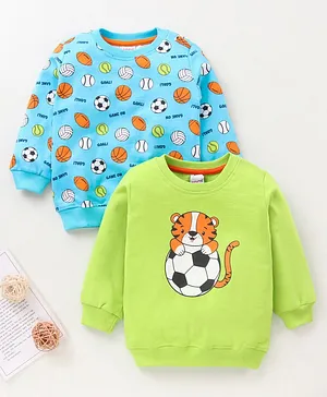 Babyhug Full Sleeves Sweatshirt Football Print Pack of 2 - Multicolor