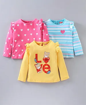 Babyhug Cotton Knit Full Sleeves T-Shirts Text & Heart Print - Multicolour