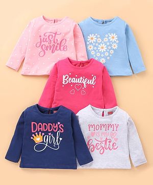 Babyhug Full Sleeves T-Shirts Text Print Pack of 5 - Multicolor