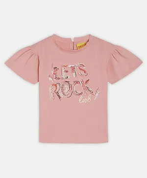 punkster Half Sleeves Let's Rock Print Top - Pink