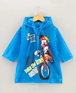 Babyhug Full Sleeves Hooded Raincoat Disney Mickey Print - Blue