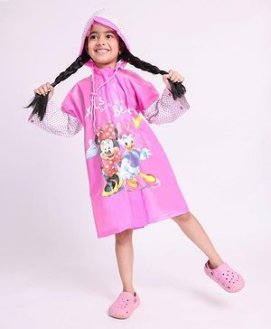 Babyhug Full Sleeves Hooded Raincoat Disney Minne Mouse Print - Purple