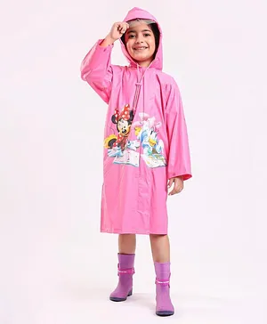 Babyhug Full Sleeves Hooded Raincoat Disney Minnie Print - Purple