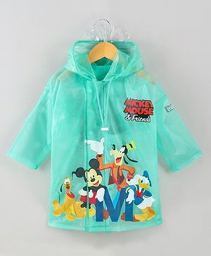 Babyhug Full Sleeves Hooded Raincoat Disney Micky Mouse & Friends Print - Sky Blue - 20 Blue