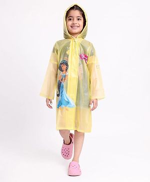 Babyhug PVC Full Sleeves Hooded Raincoat Princess Jasmine Print - Yellow - 22 Yellow