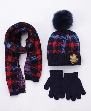 Babyhug Woollen Cap Gloves With Muffler Multicolour - Cap Diameter 8.5 cm