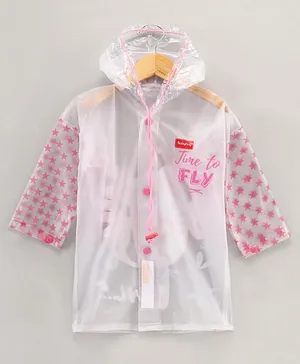 Babyhug Full Sleeves Hooded Raincoat Owl Print - Pink