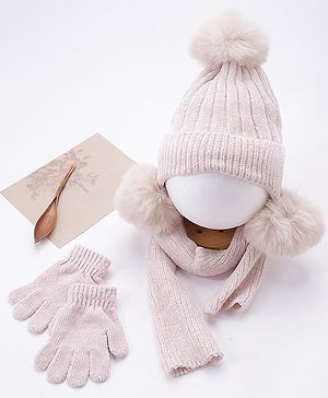 Babyhug Woollen Cap Muffler & Hand Gloves Off White - Diameter 12 cm - L Off White/Cream