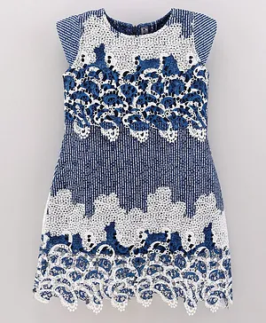 Enfance Cap Sleeves Dual Shaded Crochet Dress - Blue