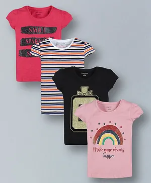 Plum Tree Half Sleeves Pack Of 4 Rainbow Print Tees - Black & Pink