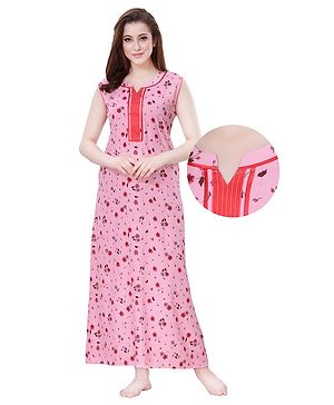 Piu Sleeveless Floral Print Nighty - Pink