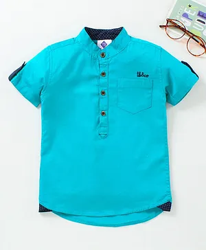 TONYBOY Half Sleeves Placement Embroidered Pocket Detail Shirt - Blue