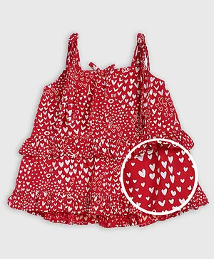 Elle Kids Heart Print Sleeveless Regular Top - Red