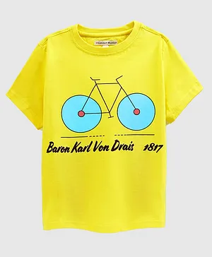 Guugly Wuugly Half Sleeves Bicycle Print T Shirt - Yellow