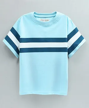 Guugly Wuugly Half Sleeves Chest Stripes Print T Shirt - Blue