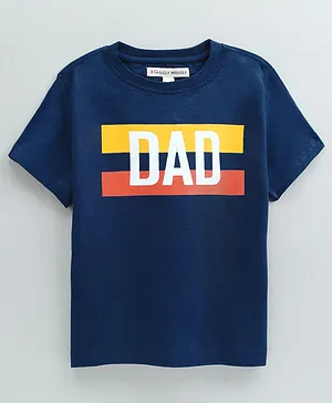 Guugly Wuugly Half Sleeves Dad Print T Shirt - Navy Blue