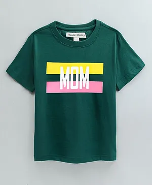 Guugly Wuugly Half Sleeves Mom Print T Shirt - Dark Green