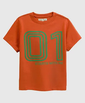 Guugly Wuugly Half Sleeves Numeric And Starts With Me Print T Shirt - Orange