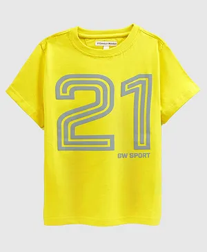 Guugly Wuugly Half Sleeves Twenty One GW Sports Print T Shirt - Yellow