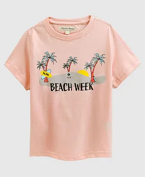 Guugly Wuugly Half Sleeves Beach Week Print T Shirt - Peach