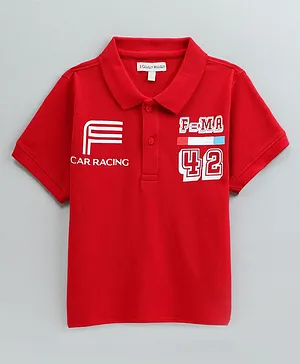Guugly Wuugly Half Sleeves Car Racing Print Polo T Shirt - Red