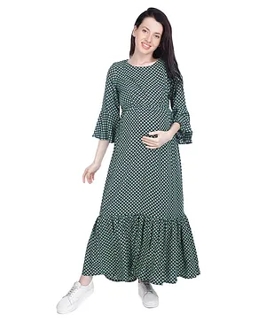 Mothersyard Half Sleeves Motif Printed Maternity & Nursing Dress - Green & Black