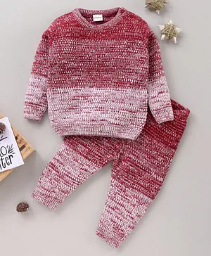 Babyhug Full Sleeves Color Block Sweater Set - Red