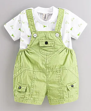 Dapper Dudes Half Sleeves Abstract Print Tee With Solid Dungaree - Green