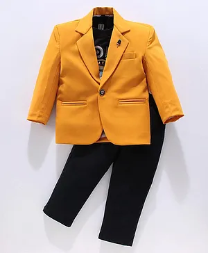 Dapper Dudes Full Sleeves Blazer With Evolve Print Tee & Solid Pants Set - Mustard