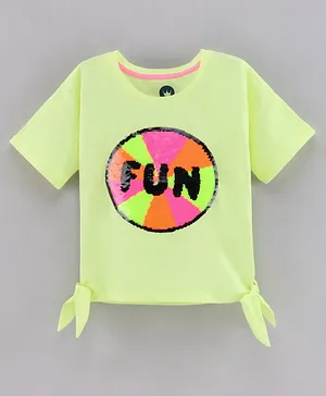 Vitamins Half Sleeves Tops Text Print - Neon Yellow