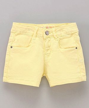 Vitamins Mid Thigh Solid Color Denim Shorts - Yellow