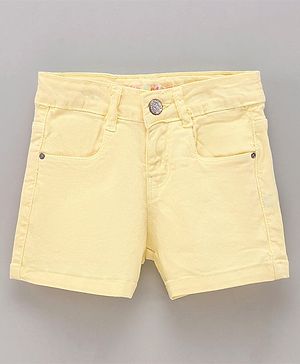 Vitamins Mid Thigh Solid Color Denim Shorts - Yellow