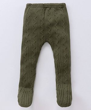 Babyhug Sweater Knit Bootie Leggings - Olive Green