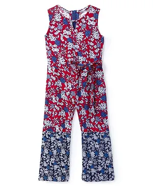 Soul Fairy Sleeveless Floral Printed Jumpsuit - Red & Blue