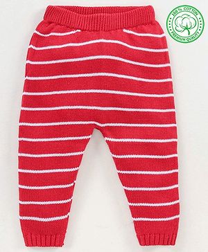Babyhug 100% Organic Cotton Full Length Striped Sweater Knit Pant - Red